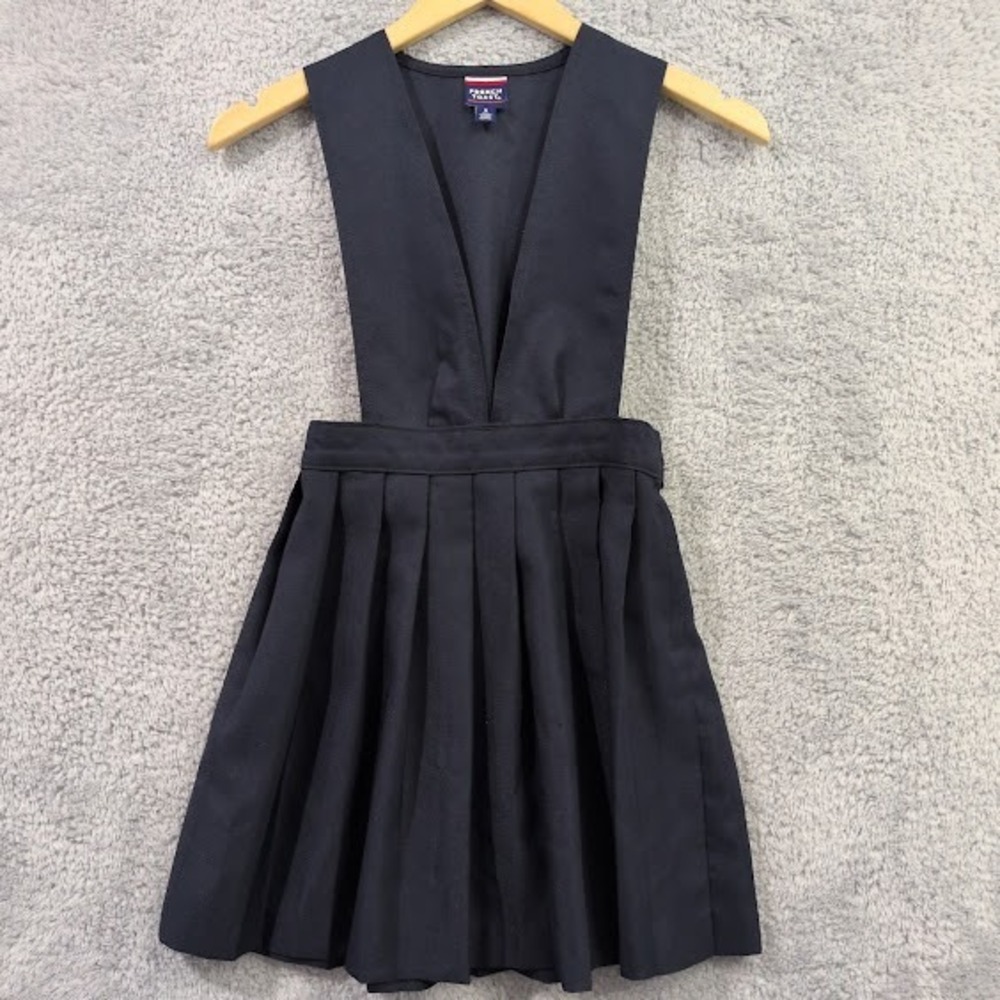 French Toast Big Girls Stacy V-Neck Wide‎ Strap Jumper Size 8 Navy Blue Uniform